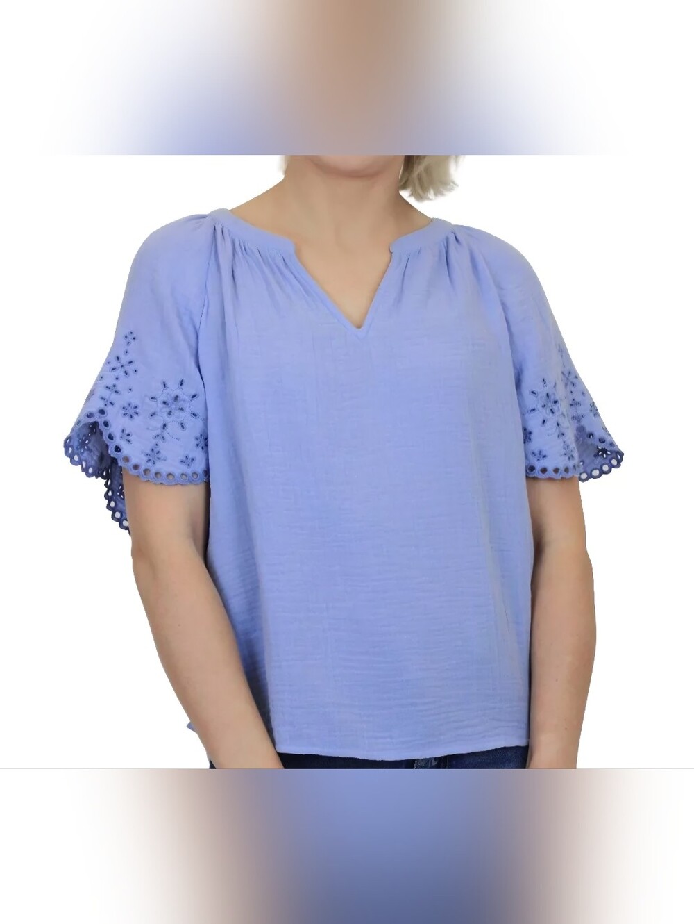 Cotton Eyelet Sleeve Gauze Blouse